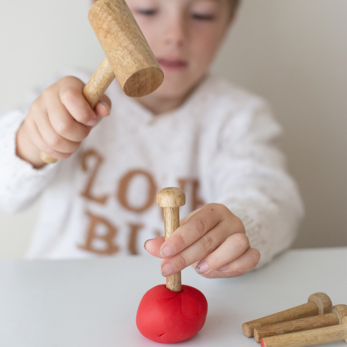 Wooden Tinker Tray Playdough Set – Montessori Tools & Peg Dolls for Ages 2–6