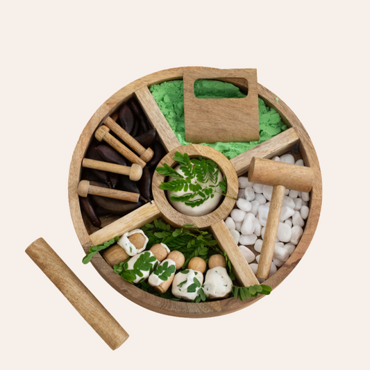 Wooden Tinker Tray Playdough Set – Montessori Tools & Peg Dolls for Ages 2–6