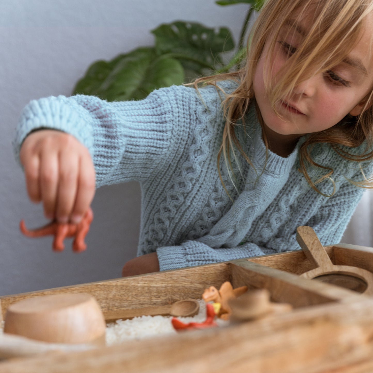 Wooden Sensory Bin Set – Montessori Rectangle Tray with Tools & Bowls